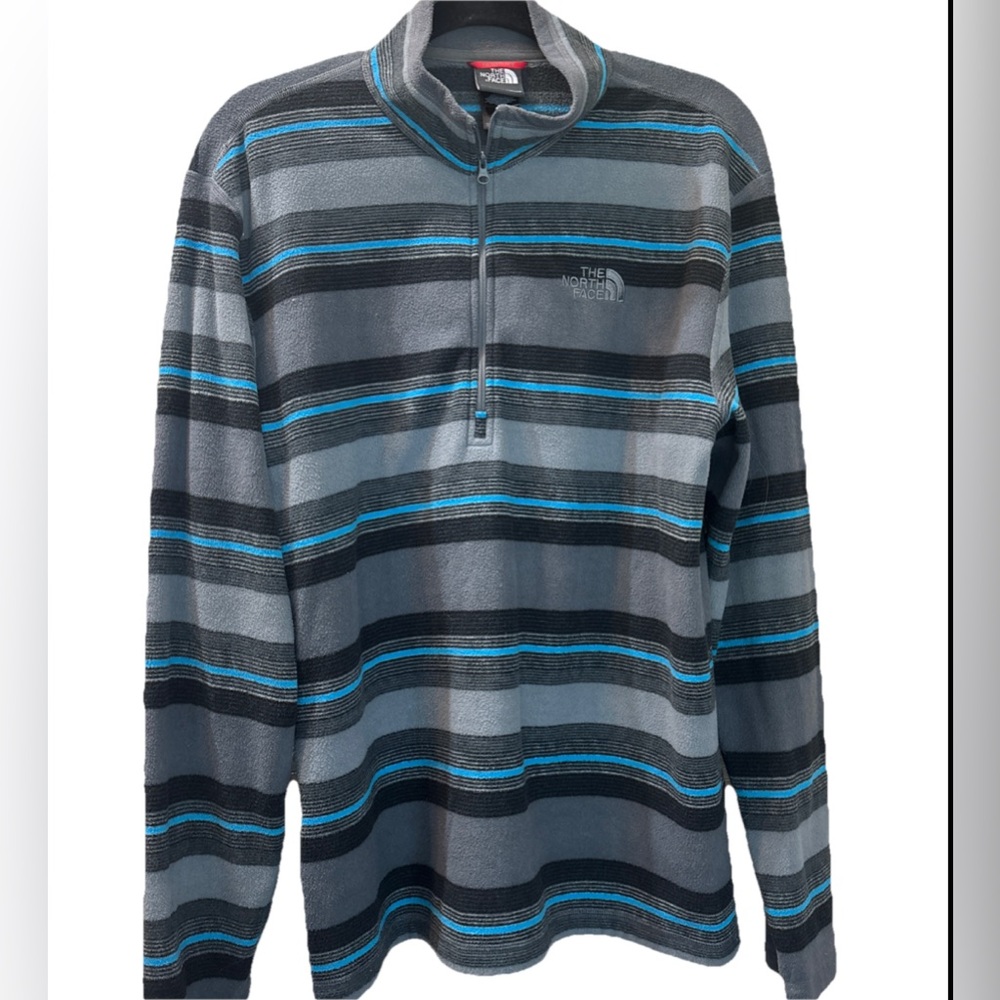 The North Face Gray and Blue Striped Half-Zip Pullover